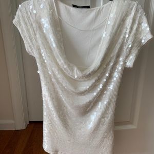 INC white sequin cowl neck top LIKE NEW